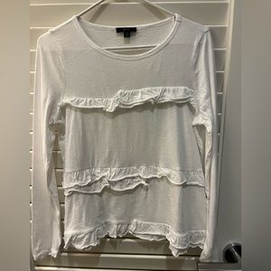 JCrew long sleeve white t-shirt with ruffle